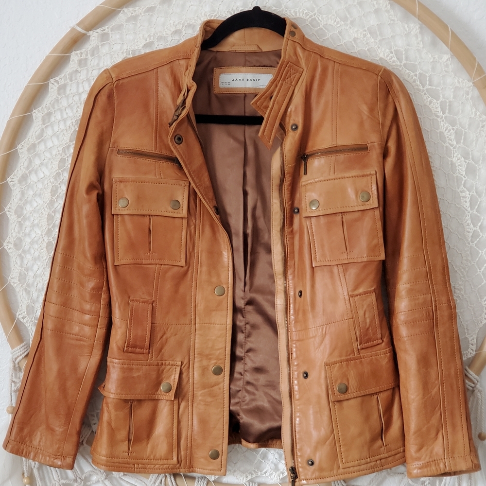 Zara Basic Leather Utility Multi Pocket Jacket - Picture 11 of 12